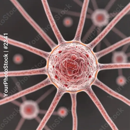 Microscopic Neuron with Radial Network red lines
