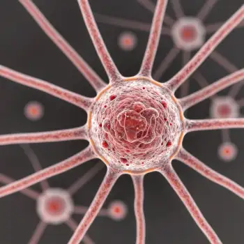 Microscopic Neuron with Radial Network red lines