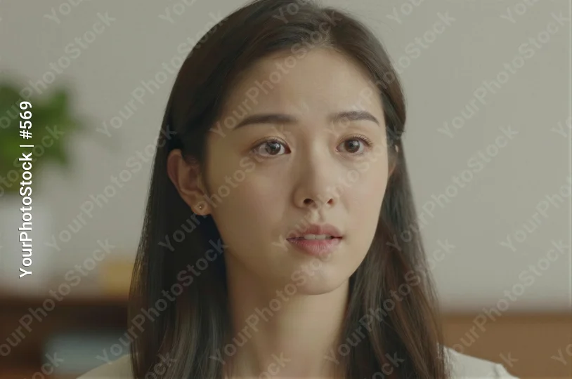Serious Woman in White Blouse Looking Directly at Camera asian