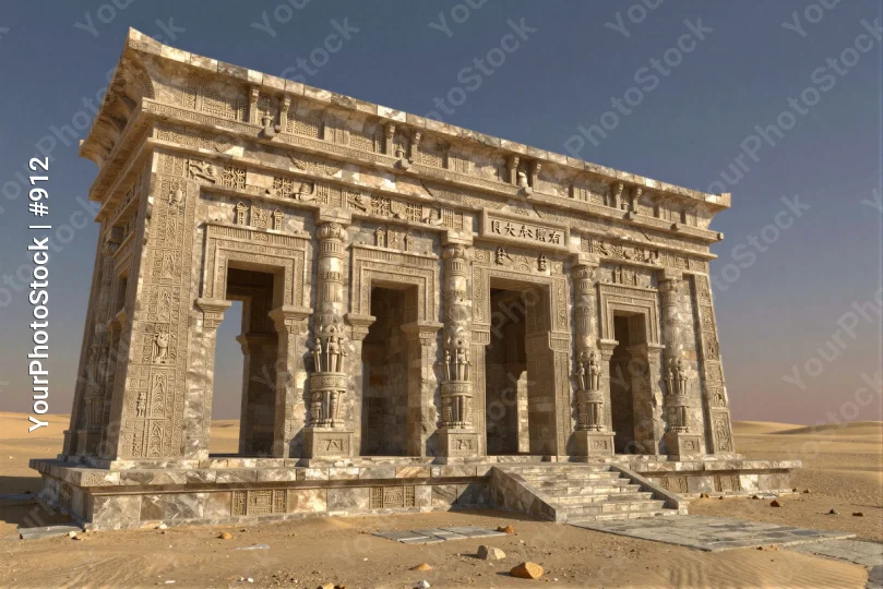 Ancient Stone Temple in Desert hieroglyphics symbols