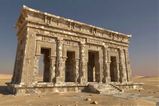 Ancient Stone Temple in Desert hieroglyphics symbols