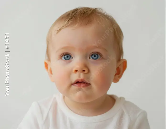 Curious Baby with Blue Eyes Looking Directly at Camera