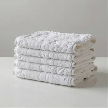 Neatly Folded White Towels with Floral Pattern hotel
