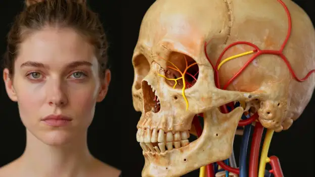 Young Woman vs Human Skull Model Comparison blonde hair