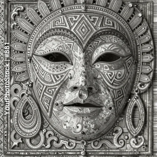 Ornate Black and White Mask Illustration geometric