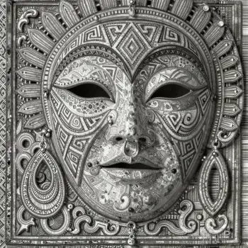 Ornate Black and White Mask Illustration geometric