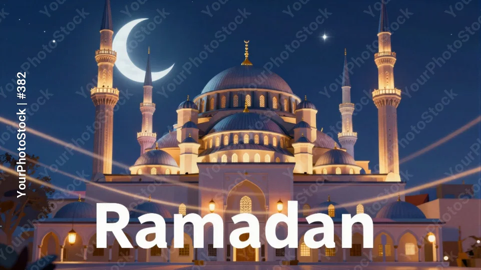 Mosque at Night During Ramadan digital illustration