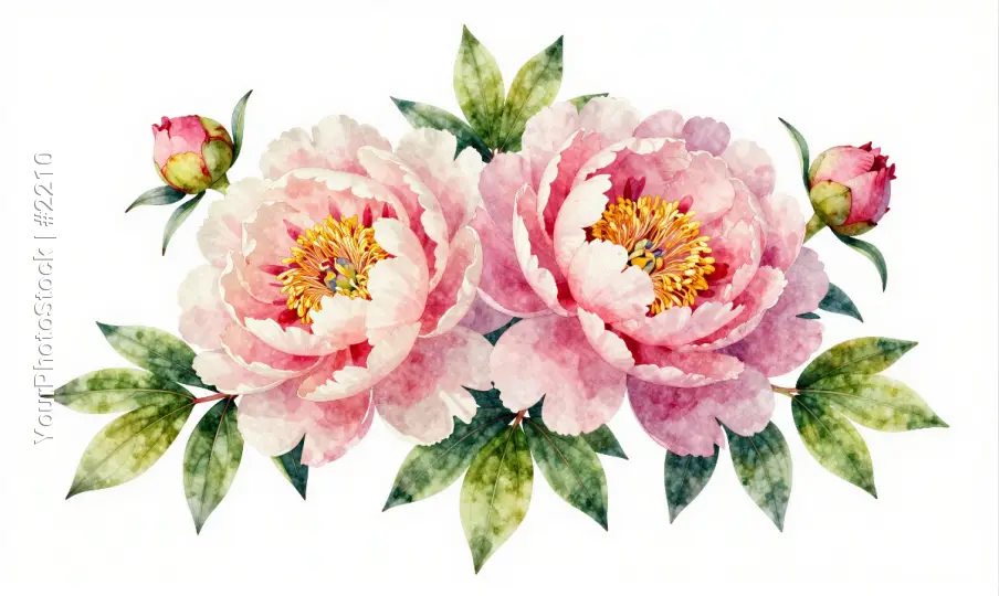 Two Pink Peonies in Full Bloom watercolor flowers