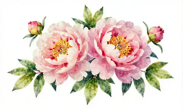 Two Pink Peonies in Full Bloom watercolor flowers