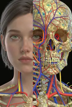 3D Rendered Skull and Neck Anatomy with Young Woman