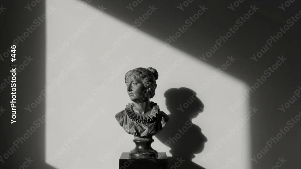 Marble Bust Woman Serious Expression bun pedestal