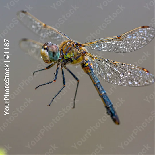 Dragonfly in Flight Close-Up spread wings natural setting