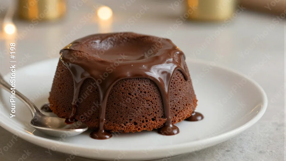 Elegant Chocolate Cake with Drizzle on White Plate
