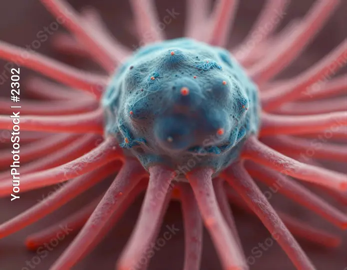 Microscopic View of Sea Anemone with Blue-Green Body and Orange Dots