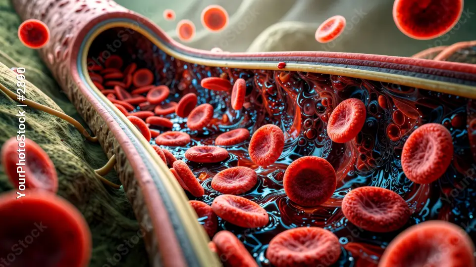 Microscopic View of Red Blood Cells in a Blood Vessel