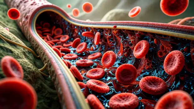 Microscopic View of Red Blood Cells in a Blood Vessel