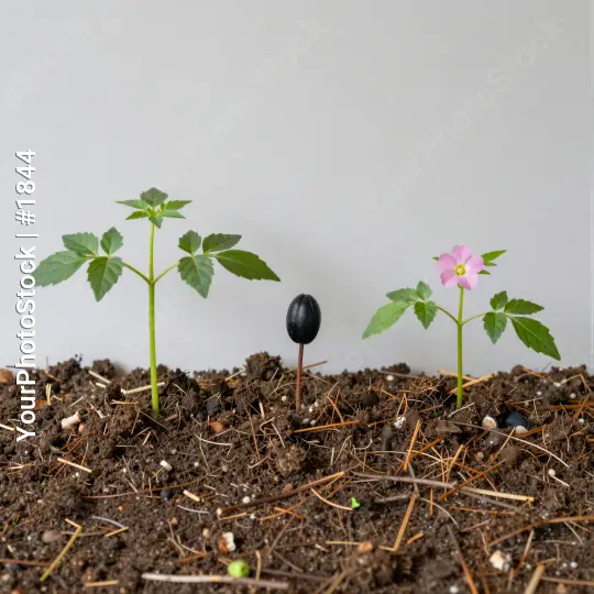Three Small Plants in Freshly Dug Soil green leaves
