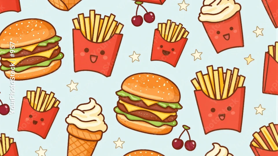 Fast Food Seamless Pattern with Burgers and Fries