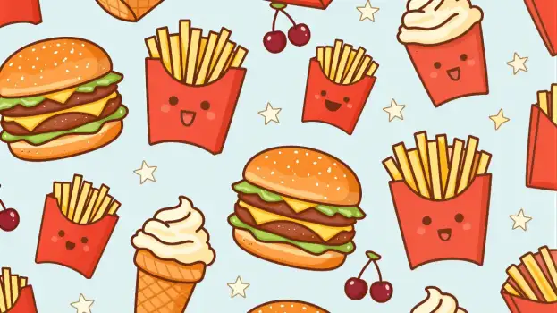 Fast Food Seamless Pattern with Burgers and Fries