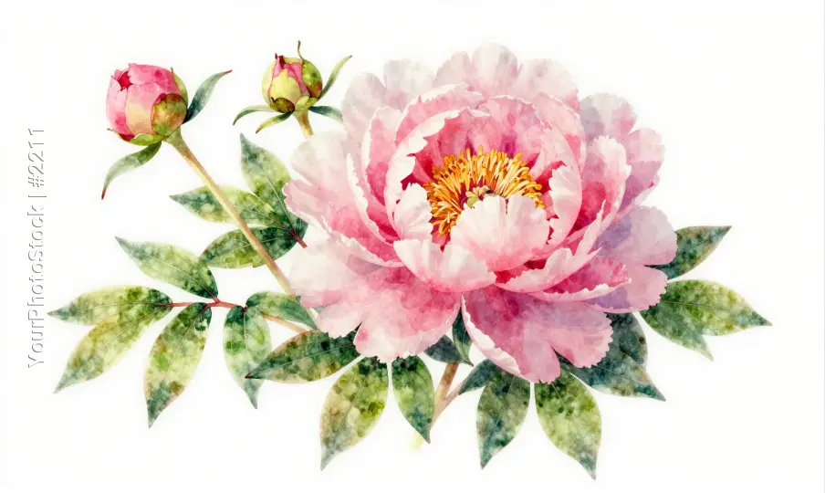 Pink Peony Flower Watercolor Illustration bloom
