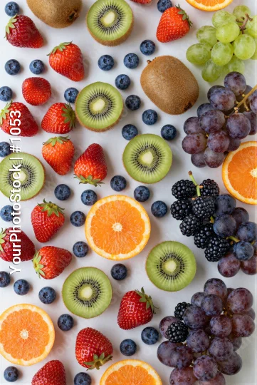 Circular Flat Lay of Fruits arrangement vibrant colors