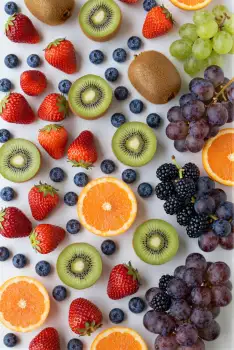 Circular Flat Lay of Fruits arrangement vibrant colors