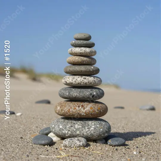 Stack of Pebbles on Sandy Beach pyramid stones