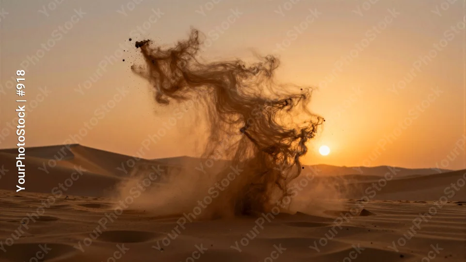 Desert Landscape with Dust Storm at Sunset sand dunes