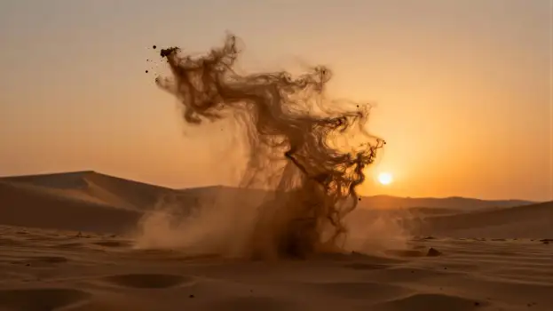 Desert Landscape with Dust Storm at Sunset sand dunes