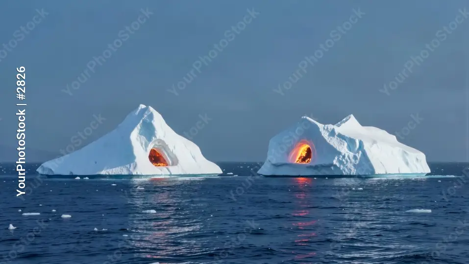 Icebergs with Red Light Illumination
