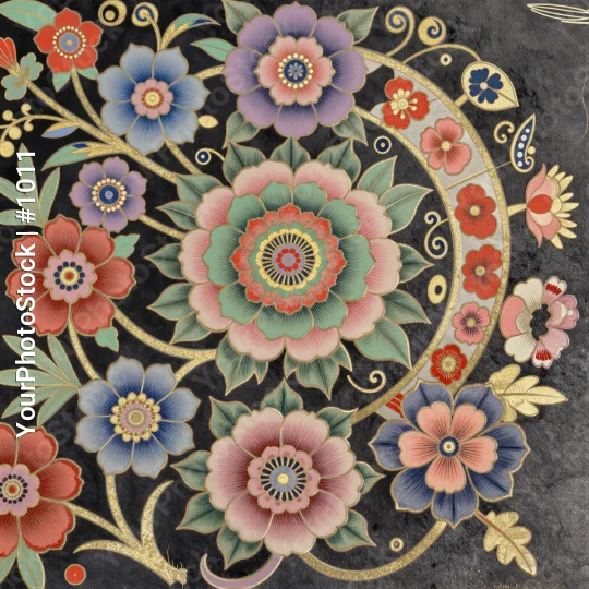 Colorful Floral Mandala Design on Black Background