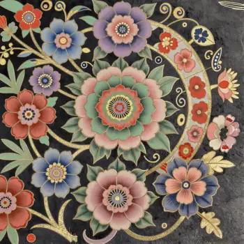 Colorful Floral Mandala Design on Black Background