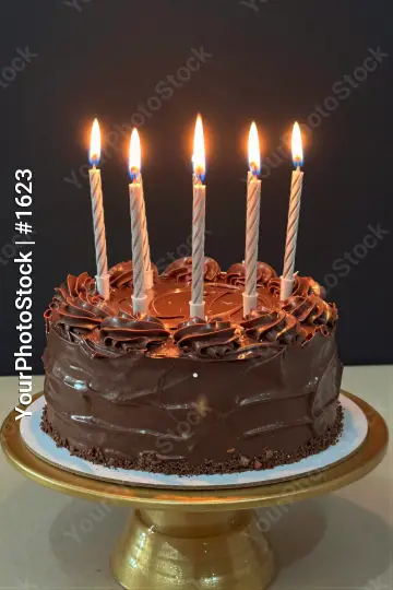 Chocolate Cake with Candles on Gold Stand birthday celebration