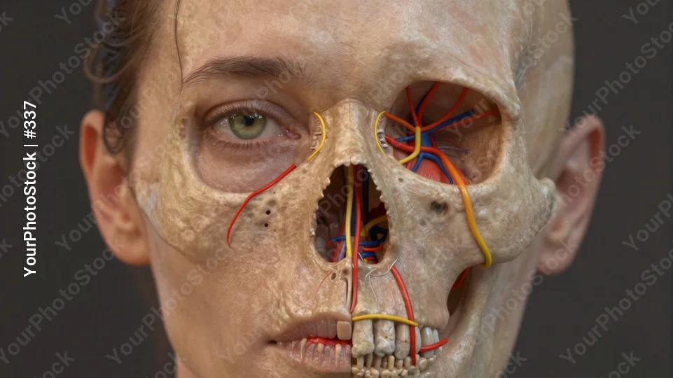 Medical 3D Skull Overlay on Woman's Head surgical