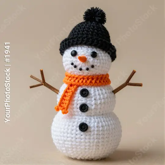 crocheted snowman with hat and scarves yarn handmade