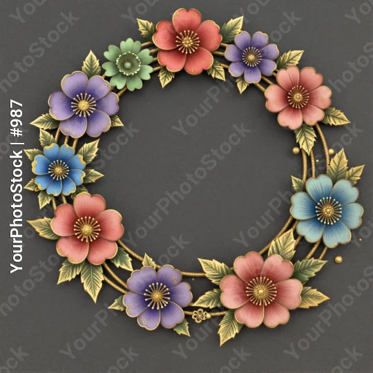 Colorful Metal Wreath with Flowers and Leaves