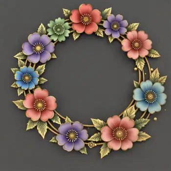 Colorful Metal Wreath with Flowers and Leaves