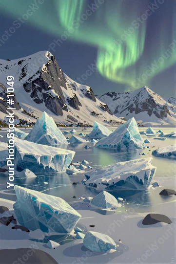 Snow-Covered Mountain Range with Northern Lights