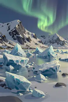 Snow-Covered Mountain Range with Northern Lights