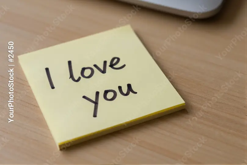 Love Note on Wooden Desk sticky note i love you