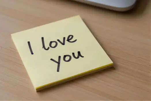 Love Note on Wooden Desk sticky note i love you
