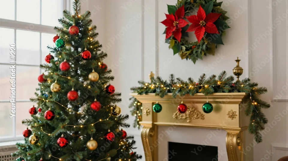 Christmas Decorated Living Room tree window wreaths