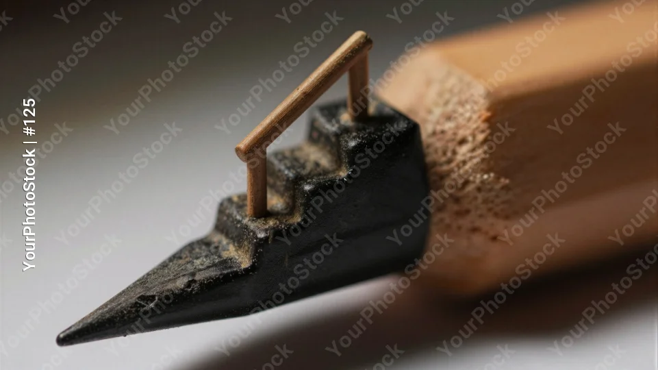 Close-up of a sharpened metal tip pencil on wooden surface