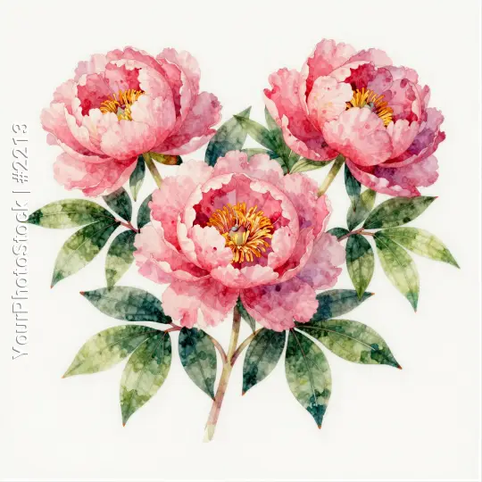 Three Pink Peonies Watercolor Illustration flowers