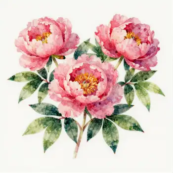 Three Pink Peonies Watercolor Illustration flowers