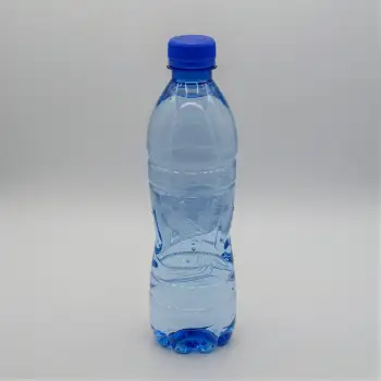 Transparent Water Bottle with Blue Cap on White Background