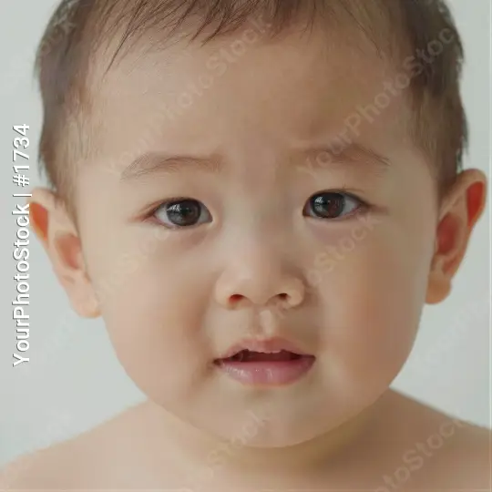 Close-up Portrait of a Smiling Baby with Wide Eyes