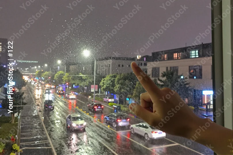 Night Street View - Cars and Rainy Night buildings