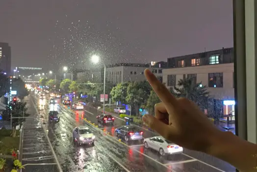 Night Street View - Cars and Rainy Night buildings