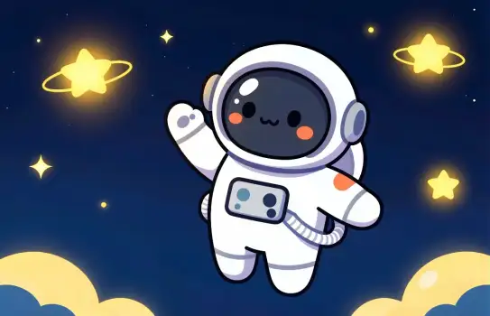 Cute Cartoon Astronaut in Space with Stars Background